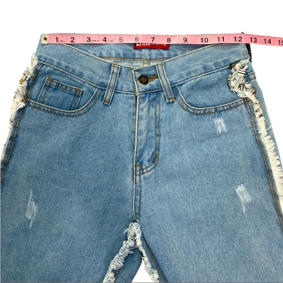 LMHX Light Wash Ripped Denim Jeans With Ruffle Side Detail - Picture 5 of 5
